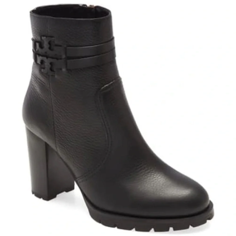 Tory Burch Leigh Lug Sole Black Leather Bootie Sz-7